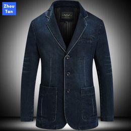 Fashion denim jacket for men Blazer Spring Autumn Casual Cotton solid Brand Clothing Suit pockets breathable Single Breasted