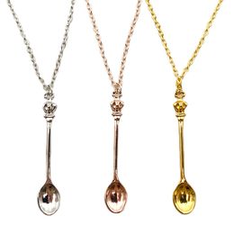 Snuff Snorter Sniffer Power Spoon Mini Tea Wax Oil Scoop Smoke Fashion Vintage Style Crown Inspired Metal Pendant Necklace Smoking Accessories