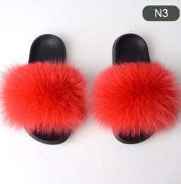 Hot Sale-New Summer Women Slippers Really Fur Fox Hair Slides Flat Plush Shoes Home Flip Flops Ladies Beach Sandals