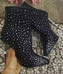 2019 neue ankunft glitter stiefeletten punkt toe diamant booties mujer boote air mesh stiefel damen strass stiefel