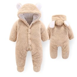 Baby Winter Clothes Thicken Infant Girls Romper Long Sleeve Boys Hooded Jumpsuits Solid Children Playsuits Baby Boutique Clothing 120pcs4158