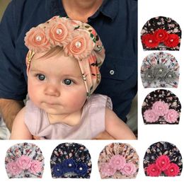 Baby Girls Floral Indian Hats 8 Designs Winter Pearl Decoration Elastic Knitting Boys Kids Designer Hats Fashion Warm Knitted Hats