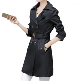 Women Trench Coat For Office Lady Go To Work New Fashion Designer Brand Classic European Slim Coat Trench Double Breasted Plus1
