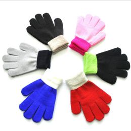 Mitten Gloves Winter Kids Full Finger Winter Patchwork Knitted Gloves Baby Elastic Outdoor Warm Finger Gloves Candy Colors Mittens YP50