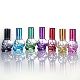 essentials hat UK - Colorful Skull Glass Essential Oil Bottles Perfume Spray Bottle 8ml Plating Cap with Double Silver Ring Line