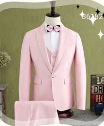 Custom Designe Pink Groom Tuxedos Popular Groomsmen Mens Wedding Dress Excellent Man Jacket Blazer 3Piece Suit(Jacket+Pants+Vest+Tie)680