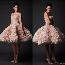 Krikor Jabotian Vintage Dresses Strapless Knee Length Short Bridal Gowns Tulle Aline Plus Size Blush Wedding Dress 0505