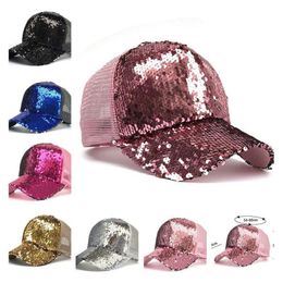 Fashion Mermaid Sequins Baseball Hats Summer Curved visor Messy Glitter Ponytail Snapback Cap for men women trendy Hip Hop hat
