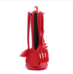 11PCS Silicone Cooking Utensils Set Non-stick Spatula Shovel Cooking Tools Set With Carousel Stand Kitchen Tools Red Black