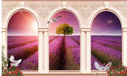 Lavender Manor Flower Sea Roman Column 3D TV Background Wall wall mural photo wallpaper