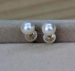 A Pair 9-10mm South Sea White Round Pearl Stud Earrings 14k Gold Accessories