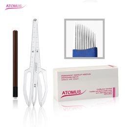 Permanent Makeup Needles & Tips 50pcs 12Pin Microblading Needles Disposable Pre-sterilized Stencil Manual Pen
