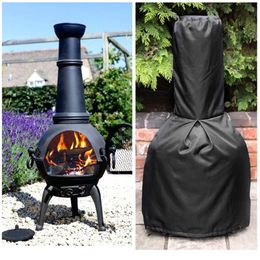190T Black Chiminea Cover Waterproof Protective Chimney Fire Pit Heater Cover Weatherproof for Veranda Outdoor Garden122*21*61CM