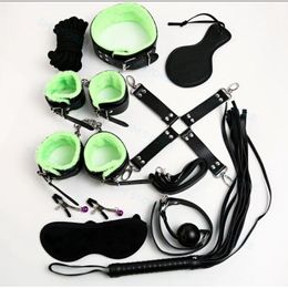 Bondage 10pcs Black&Green Plush Bed Restraint Cosplay Couple Fun Handcuff Eye Blinder A876