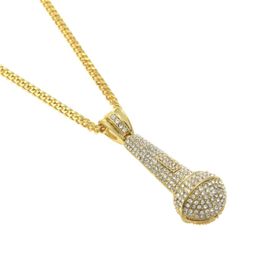 Fashion Microphone Pendant Necklaces Luxury Design Full Diamond Mic Necklace Gold Silver Mike Necklaces Best Singer KTV Gift