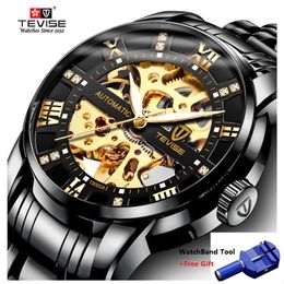 Tevise Number Sport Design Mechanical Watches Waterproof Mens Watches Top Brand Luxury Male Clock Men Automatic Skeleton Watch J190706