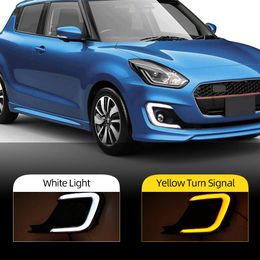 2PCS Car DRL Daytime running lights Fog lamp cover with yellow turn signal For Suzuki Swift 2017 2018 2019