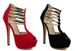 Schwarze und rote Farbe, große Größe 35–43, Damen-Sandalen-Schuhe
