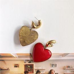 Fashion- Vintage Lovely Exaggeration Red Heart Pendant Earring S925 Sterling Silver Pin Drop Dangle Earring For Women Jewelry