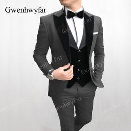 Gwenhwyfar Custom Male Formal Suit Costume Slim fit Fashion Design Grey Prom Suits Groom Tuxedos For Men Wedding Wear 3 Pieces