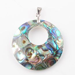 Natural Stone Jewelry Plaid Mosaic Checkered Flat Round Circle Shaped Abalone Shell Bohemian Pendant 5 Pieces