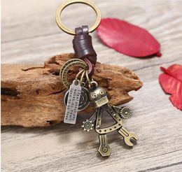 Keychains cowhide keys ornaments alloy robots men's leather personality fashion accessories.