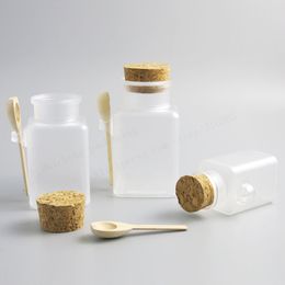 100 x Empty 100g 200g 300g square bath salt Bottle 200ml powder plastic bottle with cork bath salt jar