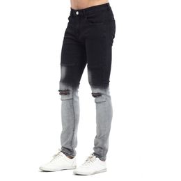 2017 Gradient Colour Ripped KneeNew Men Biker Jeans Fashion Casual Skinny Slim Ripped Hip Hop Urban Jeans vT0278