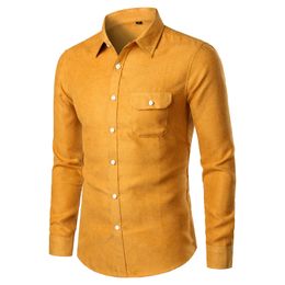 Wholsale Spring Designer Slim Fit Mens Casual Shirts Pocket In Front Long Sleeved Turn-down Collar Fashion Men Solid Color Dress Shirts 5XL