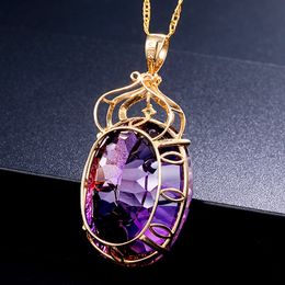 Amethyst Pendant 18K Gold Plated Inlay Green Diamond Amethyst Pendant Fine Cut Amethyst Pendant WY1031