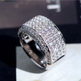 Köpüklü Takı Sonsuz Gem Sterling Sier Pave Topaz CZ Elmas Beyaz Altın Kaplama Aly Band Ring Erkek Hediye