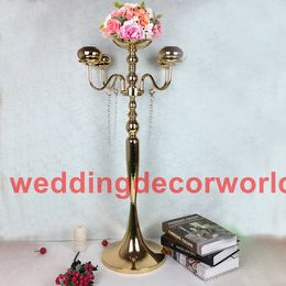 new Gold Candle Holders candelabra Metal Candlestick Flower Vase Table Centrepiece Event Flower Rack Road Lead Wedding Decoration decor136