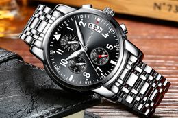 Relogio Masculion CRRJU Men Top Luxury Brand Military Sport Watch Men's Quartz Clock Male Full Steel Casual Business black wa191R