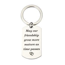 Stainless Steel Square keychain Pendant Key Ring Gift -May our friendship grou more matuer as time passes