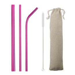 5pcs Rainbow Reusable Straws 304 Stainless Steel Metal Straw Metal Smoothies Glass Box Drinking Straw Set with Brush Bag Wholesale Best quality