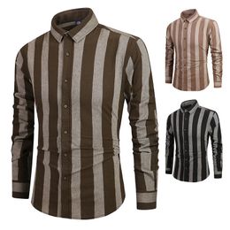 2020 New Fashion Japanese Ins Fire Wide Stripe Men's Casual Long Sleeve Shirt Lapel Slim Shirt