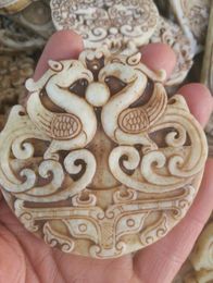 Chinese Old jade articles Old Jade Carving two phoenixes geomantic Pendant