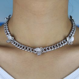 10mm Miami Cuban Link Necklace With Chain Butterfly Zircon Charm Women Men Hip Hop Jewellery