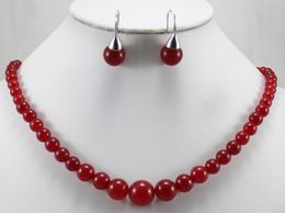 jewelry hot sell new - new design nice 6-12mm 18" red jade beads necklace and 8mm red jade earrings set 003