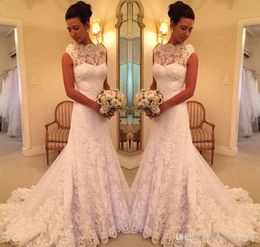 2019 South African Lace Appliques Mermaid Wedding Dress High Neck Sleeveless Church Garden Bride Bridal Gown Custom Made Plus Size