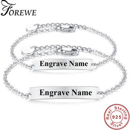 Customise Engrave Bracelets for Women Men 925 Sterling Silver Custom Personalised ID Bracelet Logo Engrave Name Bangles Femme