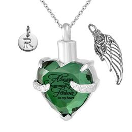 Wings and 26 letters Pendant Memorial for Ashes Urn Pendant May Birthstone Crystal Keepsake Ashes Urn Jewellery