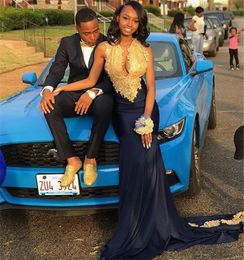 South African Black Girls Prom Dress Gold Appliques Formal Pageant Holidays Wear Graduation Evening Party Gown Custom Made Plus Size