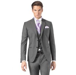 Classic Design Grey Slim Fit Groom Tuxedos Notch Lapel Two Button Groomsmen Wear Men's Wedding Suits Excellent Man Suits (Jacket+Pants+Vest)