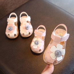 Summer Baby PU Shoes Newborn Girls Cartoon flower First Walker Shoes Non-slip Infant Prewalker Sandal Shoes
