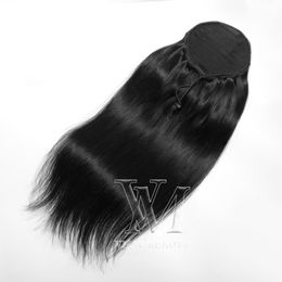 VMAE #1 Jet Blck Double Drawn 140g 14" to 26" horsetail tight hole Ponytail Brazilian Indian Human Hair Extensions