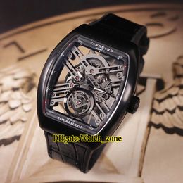 Limited New Sartoge Vanguard Skeleton PVD Black Steel Case V 45 T SQT Miyota Automatic Tourbillon Skeleton Dial Mens Watch Leather Watches