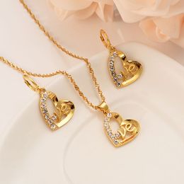 Fashion Fine Gold Filled Diamond Heart Love Shape CZ Jewelry sets Pendant Necklaces Women African Jewelry wedding bridal party A