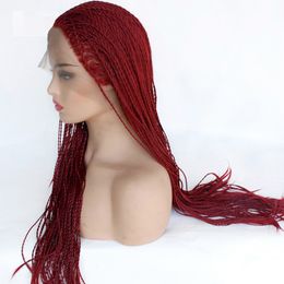 Synthetic Braided Lace Front Wigs Twist Braids Light Burgundy Wigs for Black Women Half Hand Tied