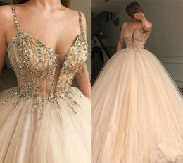 Champagne Quinceanera Dresses Spaghetti Strap Sleeveless Formal Princess Sweet 16 Ages Girls Prom Party Pageant Gowns Plus Size Custom Made